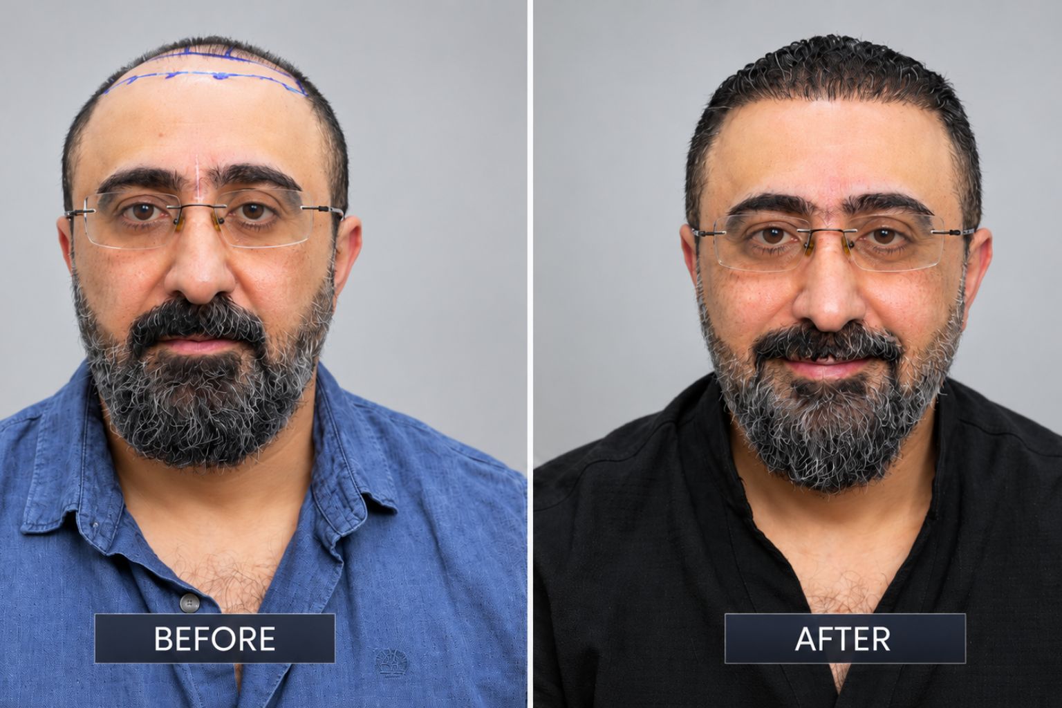 زراعة الشعر في ستوراكس — قبل وبعد: استعادة طبيعية لخط الشعر الأمامي.